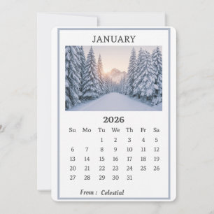 January 2026 Snowy Mountain Calendar Page  Invitation