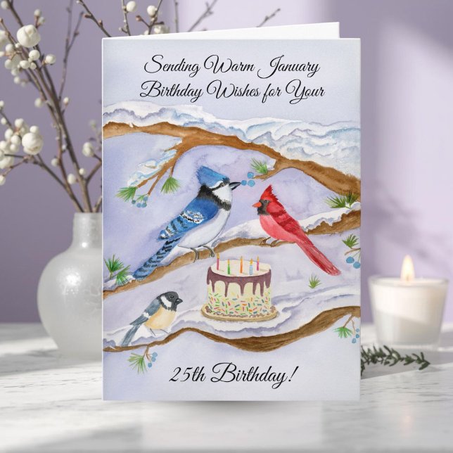January 25th Birthday Backyard Birds Watercolor Card (Creator Uploaded)