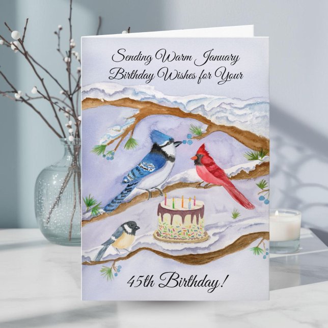 January 45th Birthday Backyard Birds Watercolor Card (Creator Uploaded)