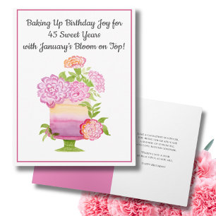 January 45th Birthday Cake Purple Carnations Card