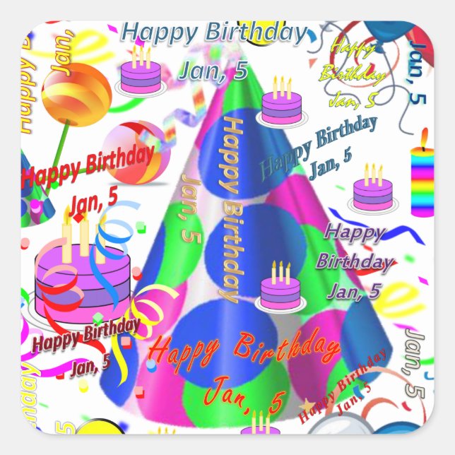 January, 5 Kids Birthday Stickers (Front)