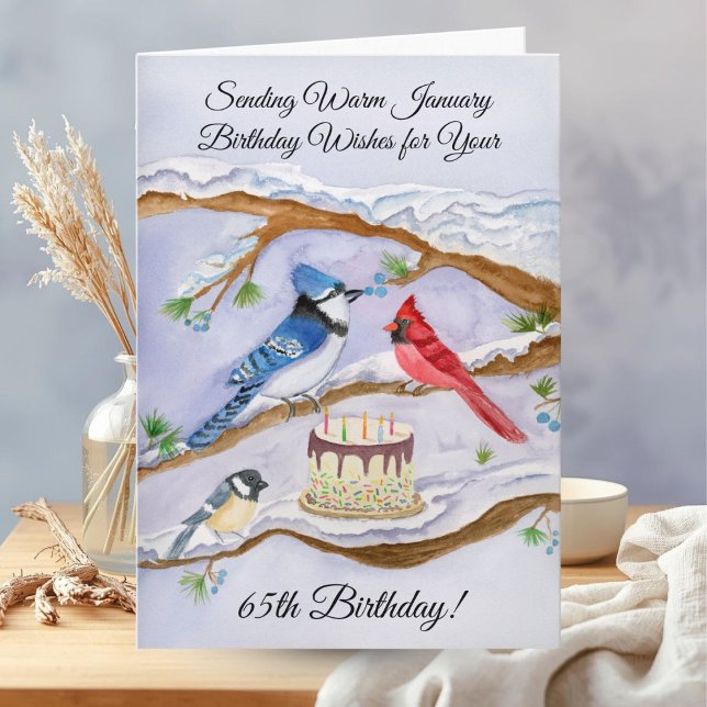 January 65th Birthday Backyard Birds Watercolor Card (Creator Uploaded)