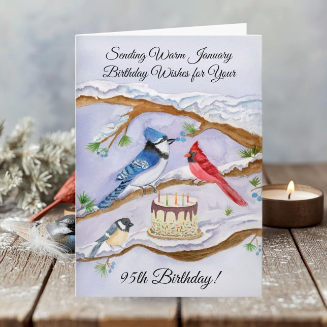 January 95th Birthday Backyard Birds Watercolor Card (Creator Uploaded)