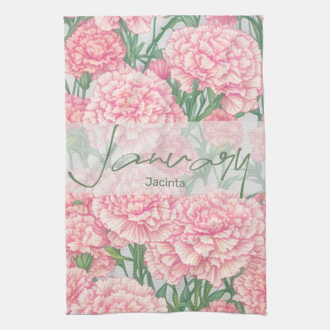 January Birth Flower Chrysanthemum  Tea Towel (Vertical)