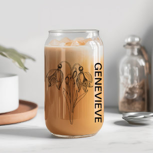 January Birth Flower Snowdrop with Custom Name  Can Glass