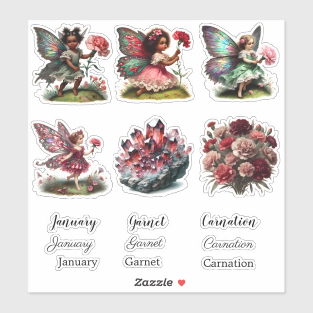 January Birth Month Birth Flower Sticker Set (Sheet)