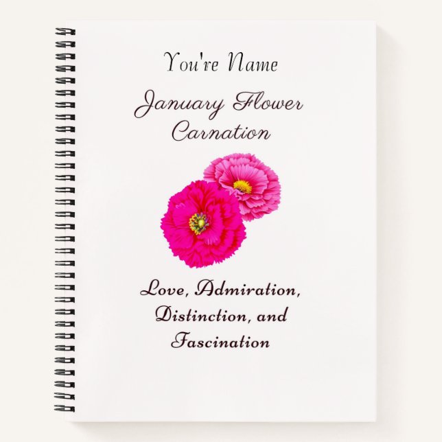 January Birth Month Flower Carnation Elegant Flora Notebook (Front)