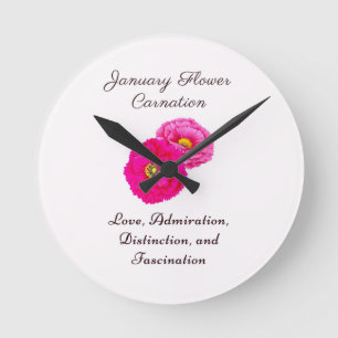 January Birth Month Flower Carnation Elegant Flora Round Clock