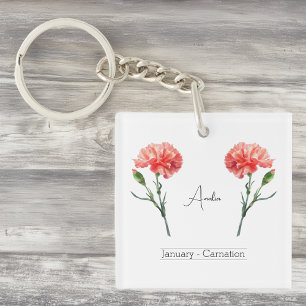 January Birth Month Flower Carnation Key Ring