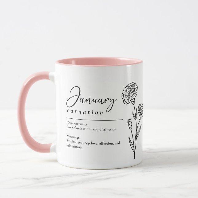 January Birth Month Flower Carnation Minimalist Mug (Left)