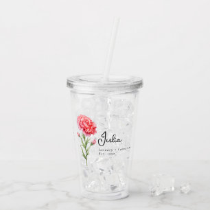 January Birth Month Flower Carnation Personalised Acrylic Tumbler