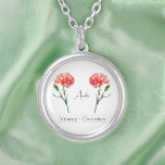 January Birth Month Flower Carnation Silver Plated Necklace<br><div class="desc">The birth month flower January Carnation necklace features a beautiful illustration of a carnation flower. Below the flower, there's a customisable name written in elegant script font. Underneath the name, it says "January - Carnation", indicating that her birth flower is the carnation. It's a lovely personalised necklace, a thoughtful gift...</div>
