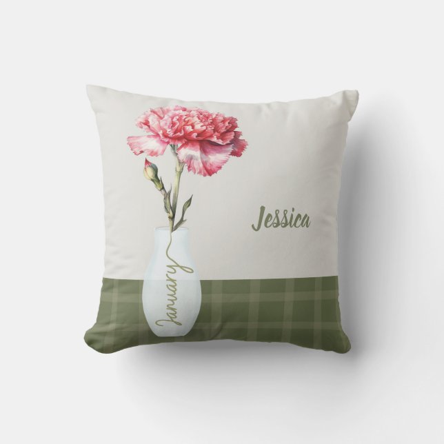 January Birth Month Flower Custom Name Cushion (Front)