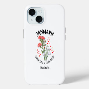JANUARY Birth Month Flower Custom Name iPhone 15 Case