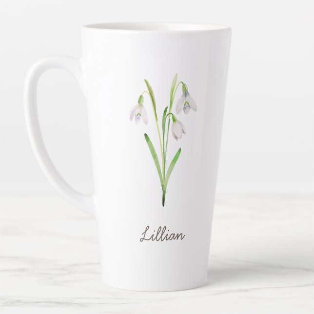 January Birth Month Flower Snowdrop Latte Mug (Left)