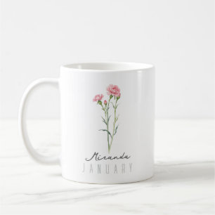 January Birth Month Flower w/Name – Carnation Coffee Mug