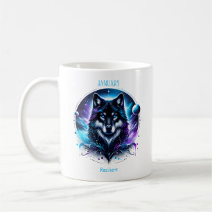 January Birth Month Spirit Animal Wolf Coffee Mug
