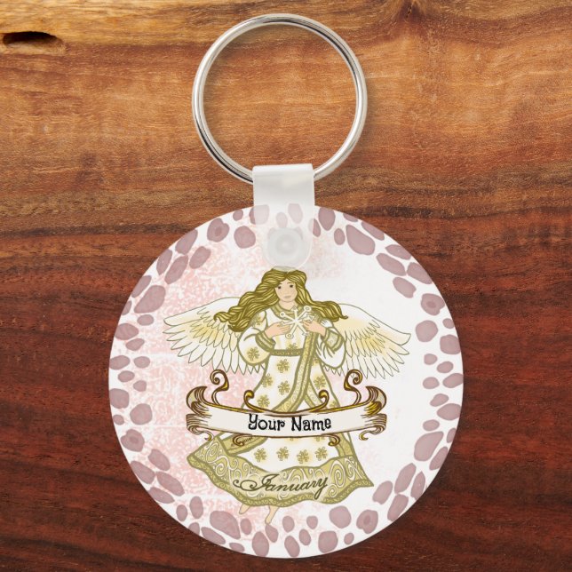 January Birthday Angel birthday custom keychains (Front)