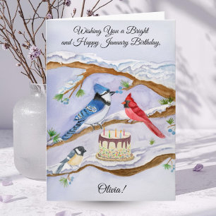 January Birthday Backyard Birds Personalize  Card
