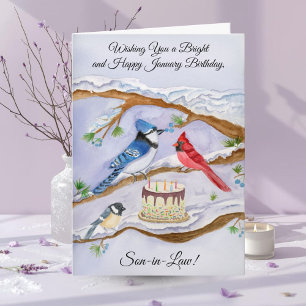 January Birthday Backyard Birds Son-in-Law Card