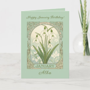 January Birthday Galanthus Flowers Art Nouveau Sty Card