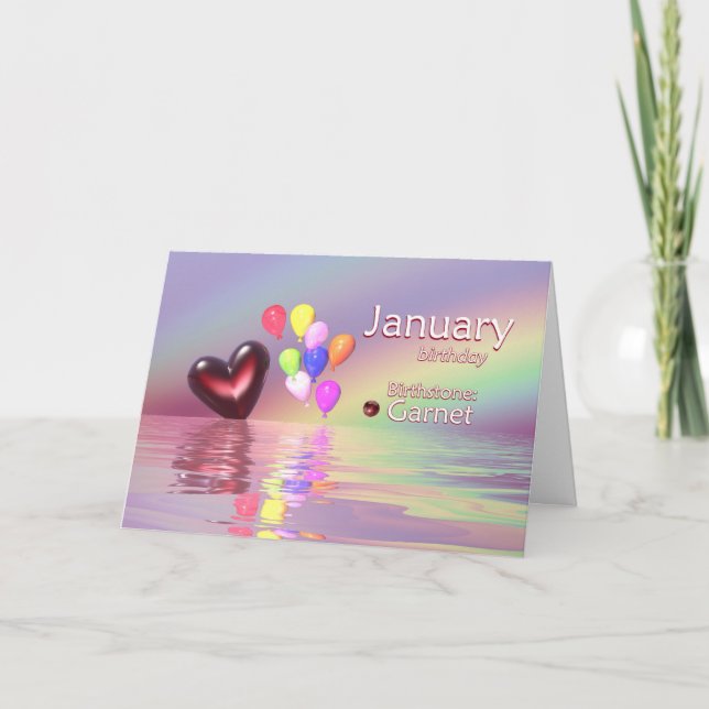 January Birthday Garnet Heart Card (Front)