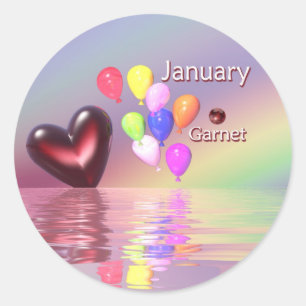 January Birthday Garnet Heart Classic Round Sticker