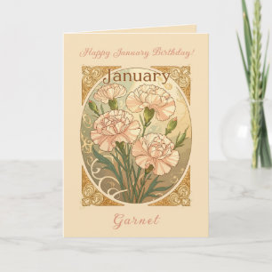 January Birthday Pink Dianthus Flowers Art Nouveau Card