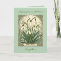 January Birthday Snowdrop Flowers Art Nouveau Styl