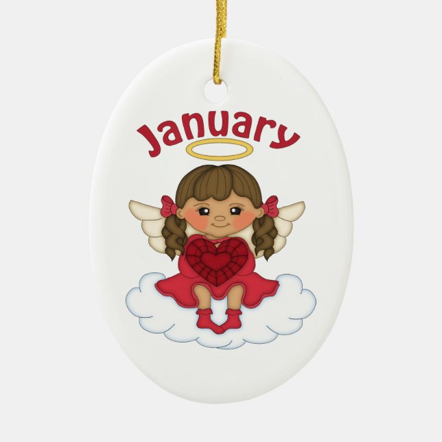 January Birthstone Angel Brunette Ceramic Tree Decoration (Front)