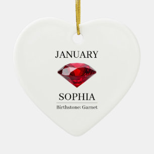 January Birthstone Birthday Name Garnet Ceramic Tree Decoration