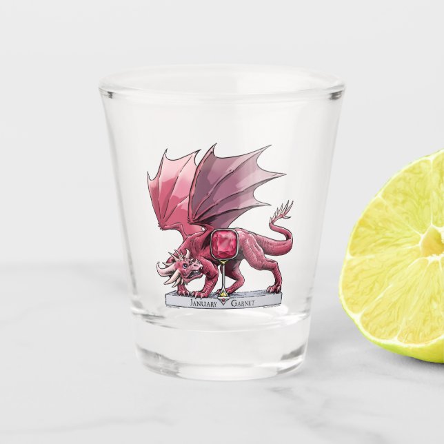 January Birthstone Dragon - Garnet Shot Glass (Front)