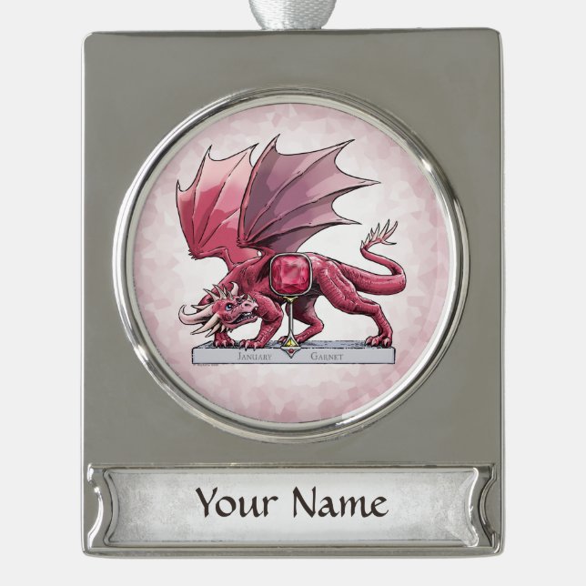 January Birthstone Dragon - Garnet  Silver Plated Banner Ornament (Front)