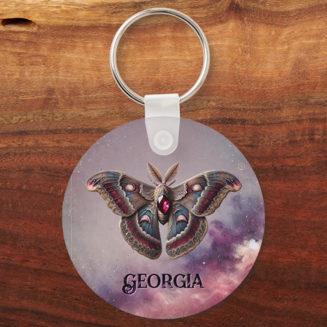 January Birthstone Keychain - Garnet Moth Design (Front)