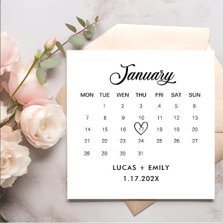 January Calendar Dark Black Wedding Napkin