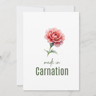 January Carnation Birth Flower card Watercolor