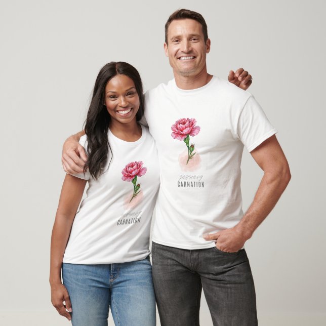 January Carnation Birth Flower  T-Shirt Watercolor (Unisex)
