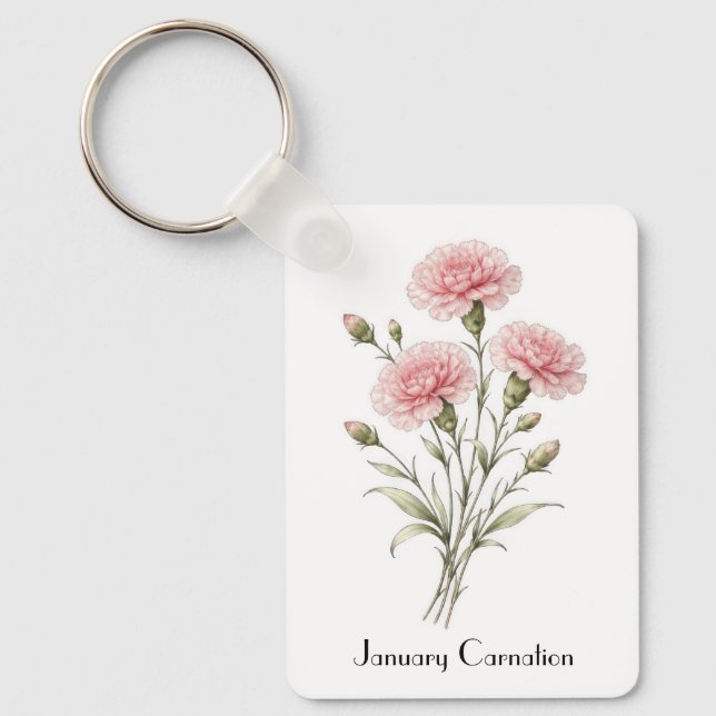 January Carnation Flowers  Key Ring (Front)
