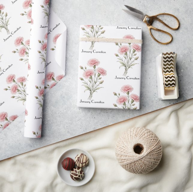 January Carnation Flowers  Wrapping Paper (Crafts)