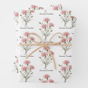 January Carnation Flowers  Wrapping Paper Sheet