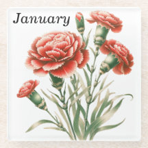 January Carnation Glass Coaster & Trivet