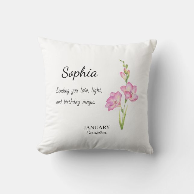 January Carnation Personalised Birthday Cushion (Front)