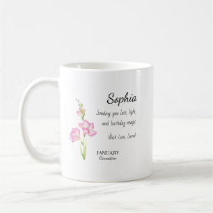 January Carnation Personalized Birthday Coffee Mug