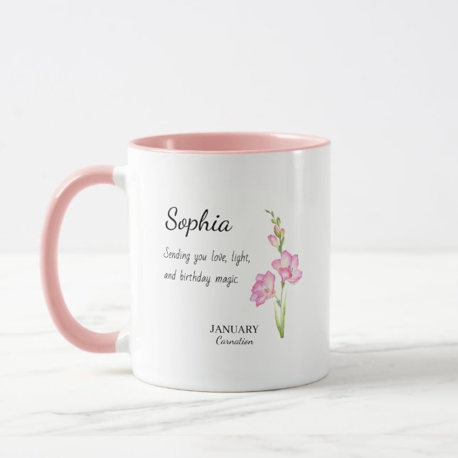 January Carnation Personalized Birthday Mug (Left)