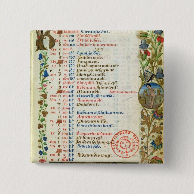 January; figures eating and drinking 15 cm square badge (Front)