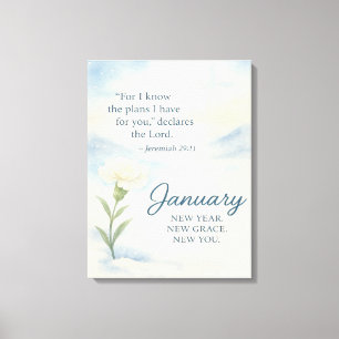 January Floral Birthday Inspirational Winter Canvas Print