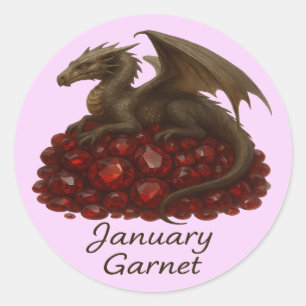 January Garnet – Dragon & Gemstone Classic Round Sticker