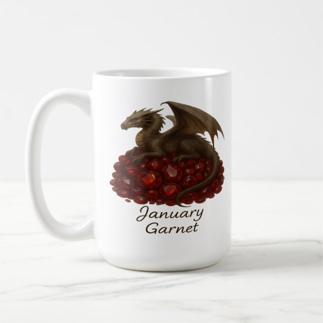 January Garnet – Dragon & Gemstone Coffee Mug (Left)