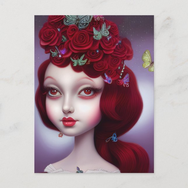 January Garnet Red Roses Girl Postcard (Front)