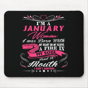 January Girls Fire In Soul Funny Birthday Quote Mouse Mat